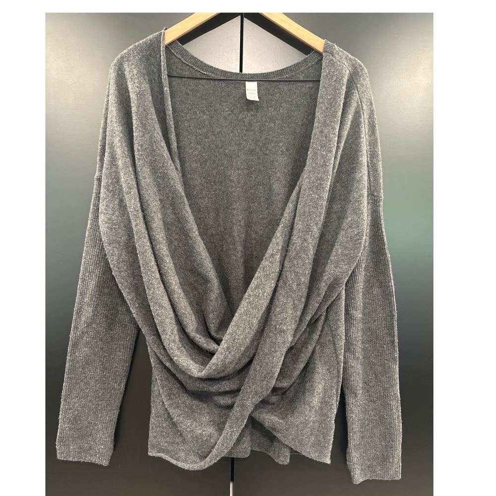 Athleta Finale Grey Wool Cashmere Twist Front Sweater Thumbholes Large